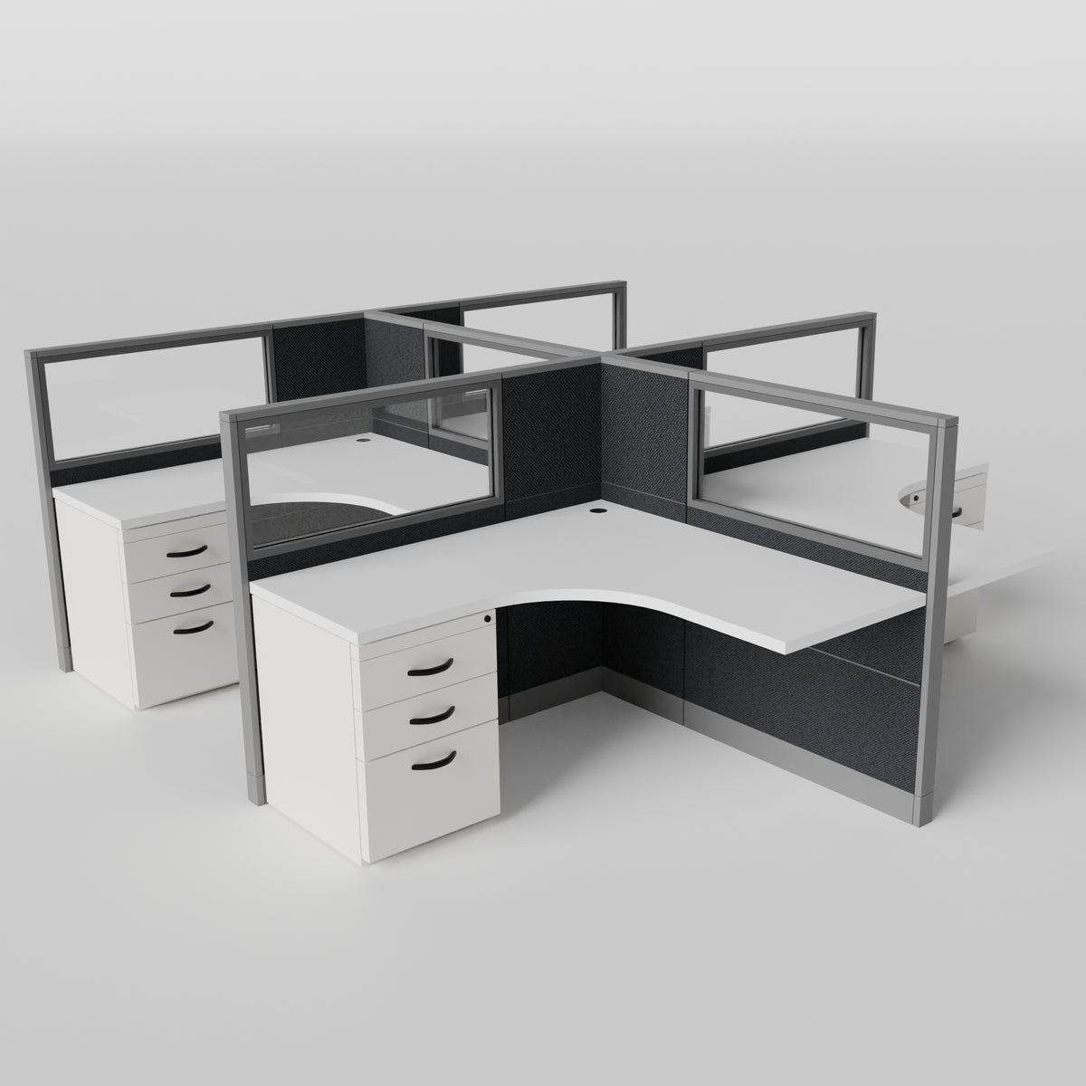 Knoll Reff Glass Panel Workstation - L-Shaped - Set of 4