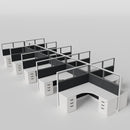 Knoll Reff Glass Panel Workstation - L-Shaped - Set of 10 - White Frame / Black Panel / 65" / 6' x 6'