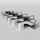 Knoll Reff Glass Panel Workstation - L-Shaped - Set of 10 - Gray Frame / Black Panel / 50" / 5' x 5'