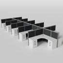 Steelcase Avenir Fabric Panel Workstation - L-Shaped - Set of 10 - Gray Frame / Black Panel / 53" / 7' x 7'
