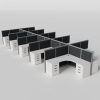 Steelcase Avenir Fabric Panel Workstation - L-Shaped - Set of 10 - Gray Frame / Black Panel / 53" / 7' x 7'