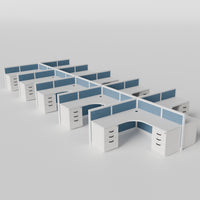 Steelcase Avenir Fabric Panel Workstation - L-Shaped - Set of 10 - White Frame / Blue Panel / 42" / 7' x 7'