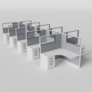Knoll Reff Glass Panel Workstation - L-Shaped - Set of 10 - White Frame / Gray Panel / 65" / 5' x 5'