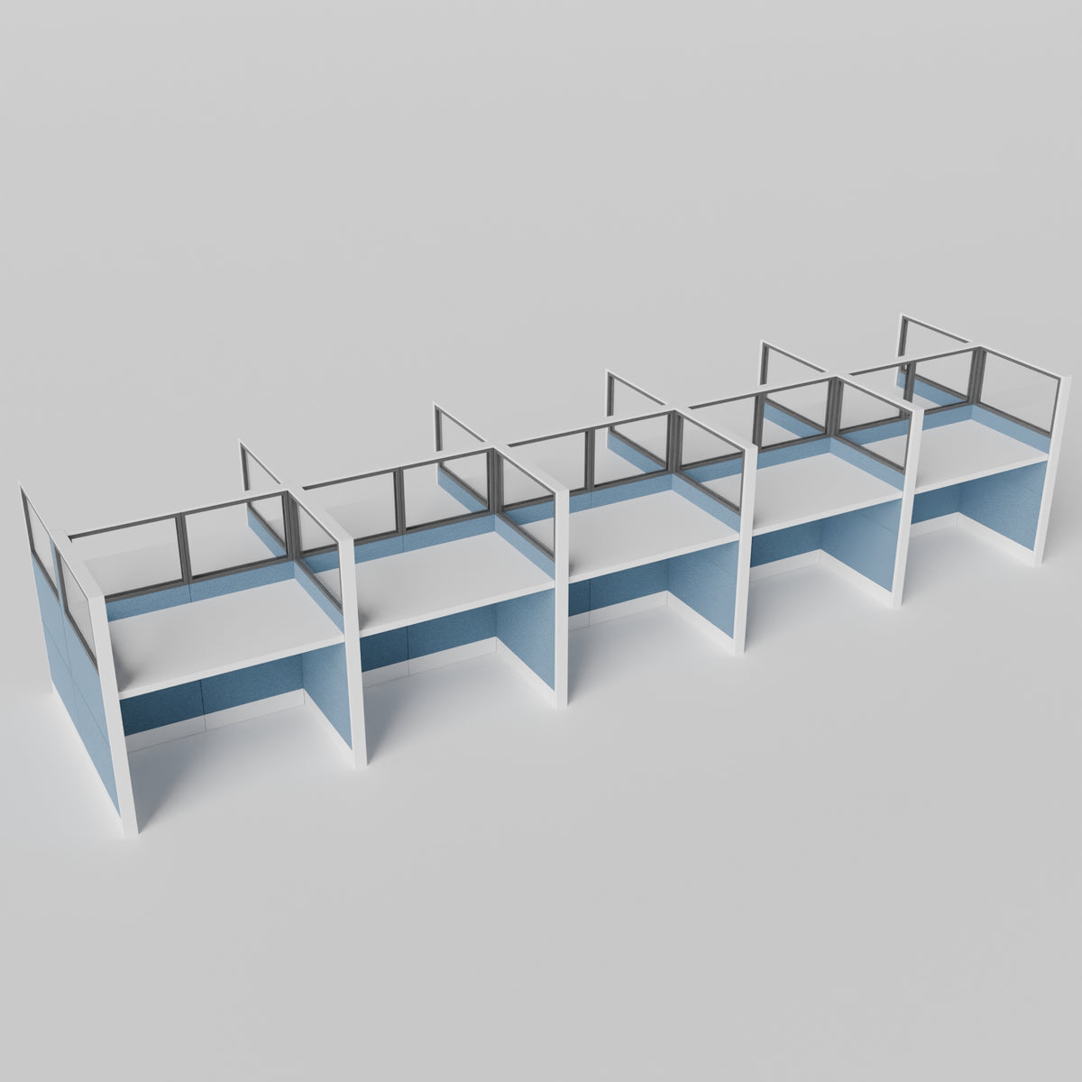 Knoll Reff Glass Panel Workstation - Straight - Set of 10 - White Frame / Blue Panel / 65" / 60W x 30D