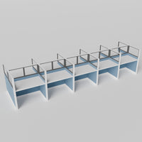Knoll Reff Glass Panel Workstation - Straight - Set of 10 - White Frame / Blue Panel / 65" / 60W x 30D