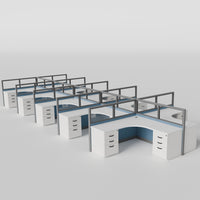 Knoll Reff Glass Panel Workstation - L-Shaped - Set of 10 - Gray Frame / Blue Panel / 50" / 6' x 6'
