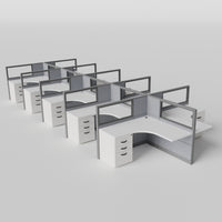 Knoll Reff Glass Panel Workstation - L-Shaped - Set of 10 - Gray Frame / Gray Panel / 50" / 5' x 5'