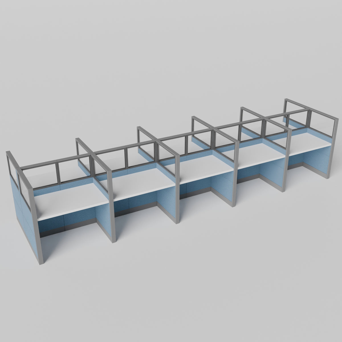 Knoll Reff Glass Panel Workstation - Straight - Set of 10 - Gray Frame / Blue Panel / 65" / 60W x 30D