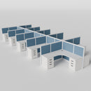 Steelcase Avenir Fabric Panel Workstation - L-Shaped - Set of 10 - White Frame / Blue Panel / 53" / 7' x 7'