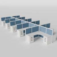 Steelcase Avenir Fabric Panel Workstation - L-Shaped - Set of 10 - White Frame / Blue Panel / 53" / 7' x 7'