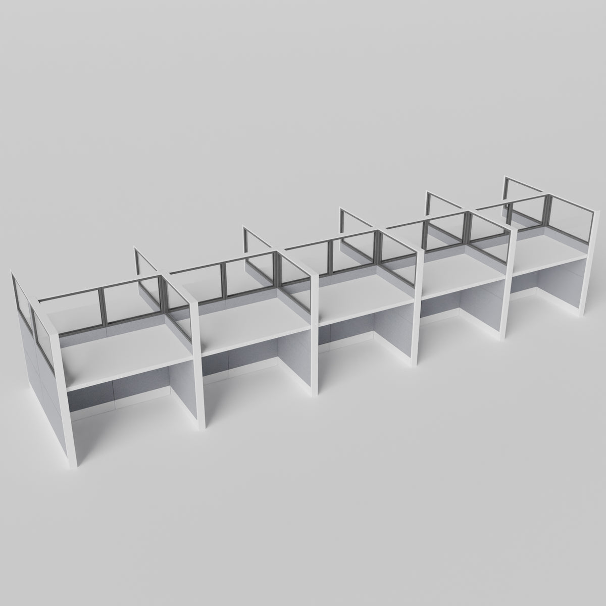 Knoll Reff Glass Panel Workstation - Straight - Set of 10 - White Frame / Gray Panel / 65" / 60W x 30D