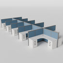 Steelcase Avenir Fabric Panel Workstation - L-Shaped - Set of 10 - Gray Frame / Blue Panel / 53" / 7' x 7'
