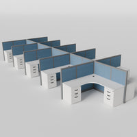 Steelcase Avenir Fabric Panel Workstation - L-Shaped - Set of 10 - Gray Frame / Blue Panel / 53" / 7' x 7'