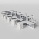 Knoll Reff Glass Panel Workstation - L-Shaped - Set of 10 - White Frame / Gray Panel / 50" / 5' x 5'