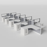Knoll Reff Glass Panel Workstation - L-Shaped - Set of 10 - White Frame / Gray Panel / 50" / 5' x 5'