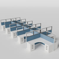 Knoll Reff Glass Panel Workstation - L-Shaped - Set of 10 - White Frame / Blue Panel / 65" / 6' x 6'
