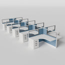 Knoll Reff Glass Panel Workstation - L-Shaped - Set of 10 - White Frame / Blue Panel / 50" / 5' x 5'