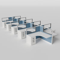 Knoll Reff Glass Panel Workstation - L-Shaped - Set of 10 - White Frame / Blue Panel / 50" / 5' x 5'