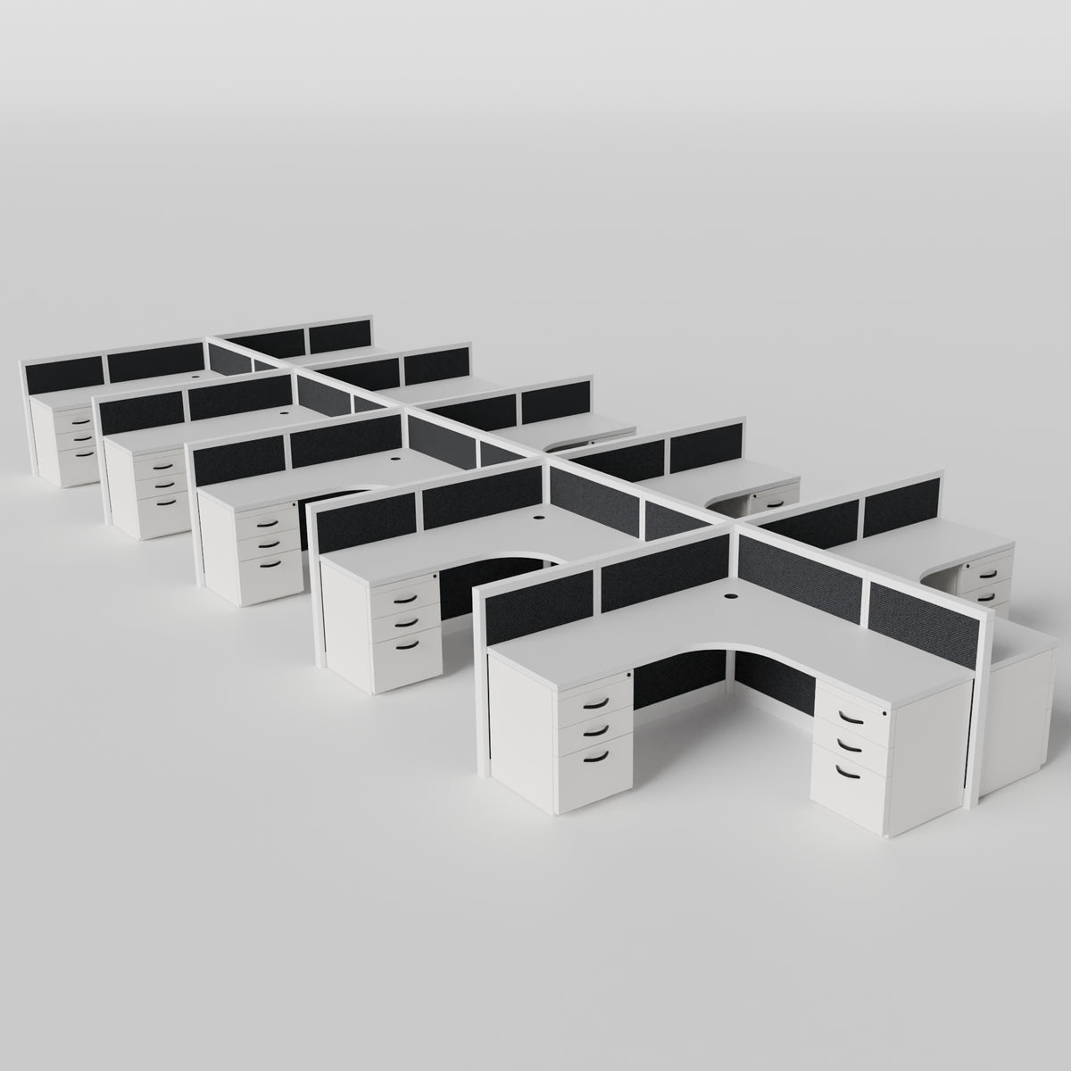 Steelcase Avenir Fabric Panel Workstation - L-Shaped - Set of 10 - White Frame / Black Panel / 42" / 7' x 7'