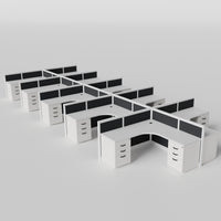 Steelcase Avenir Fabric Panel Workstation - L-Shaped - Set of 10 - White Frame / Black Panel / 42" / 7' x 7'