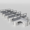 Knoll Reff Glass Panel Workstation - L-Shaped - Set of 10 - Gray Frame / Gray Panel / 65" / 6' x 6'