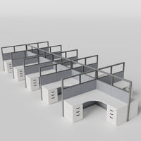 Knoll Reff Glass Panel Workstation - L-Shaped - Set of 10 - Gray Frame / Gray Panel / 65" / 6' x 6'