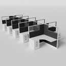 Knoll Reff Glass Panel Workstation - L-Shaped - Set of 10 - White Frame / Black Panel / 65" / 5' x 5'