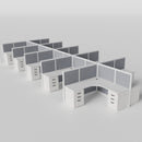 Steelcase Avenir Fabric Panel Workstation - L-Shaped - Set of 10 - White Frame / Gray Panel / 53" / 7' x 7'