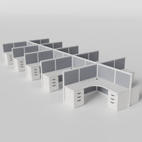 Steelcase Avenir Fabric Panel Workstation - L-Shaped - Set of 10 - White Frame / Gray Panel / 53" / 7' x 7'