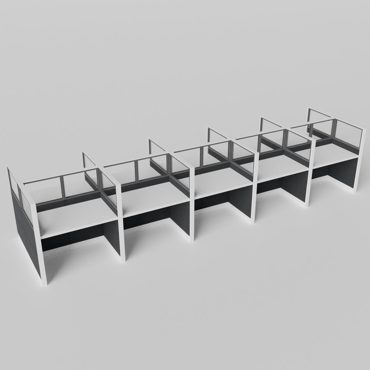Knoll Reff Glass Panel Workstation - Straight - Set of 10 - White Frame / Black Panel / 65" / 60W x 30D