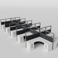 Knoll Reff Glass Panel Workstation - L-Shaped - Set of 10 - Gray Frame / Black Panel / 65" / 6' x 6'