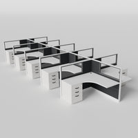 Knoll Reff Glass Panel Workstation - L-Shaped - Set of 10 - White Frame / Black Panel / 50" / 5' x 5'