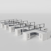 Knoll Reff Glass Panel Workstation - L-Shaped - Set of 10 - White Frame / Gray Panel / 50" / 6' x 6'