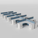 Steelcase Avenir Fabric Panel Workstation - L-Shaped - Set of 10 - Gray Frame / Blue Panel / 42" / 7' x 7'