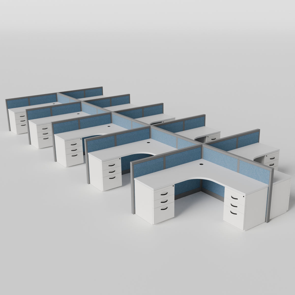 Steelcase Avenir Fabric Panel Workstation - L-Shaped - Set of 10 - Gray Frame / Blue Panel / 42" / 7' x 7'