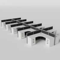 Steelcase Avenir Fabric Panel Workstation - L-Shaped - Set of 10 - Gray Frame / Black Panel / 42" / 7' x 7'