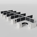 Steelcase Avenir Fabric Panel Workstation - L-Shaped - Set of 10 - White Frame / Black Panel / 53" / 7' x 7'