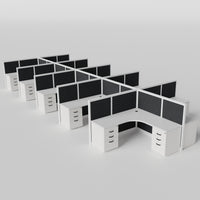 Steelcase Avenir Fabric Panel Workstation - L-Shaped - Set of 10 - White Frame / Black Panel / 53" / 7' x 7'