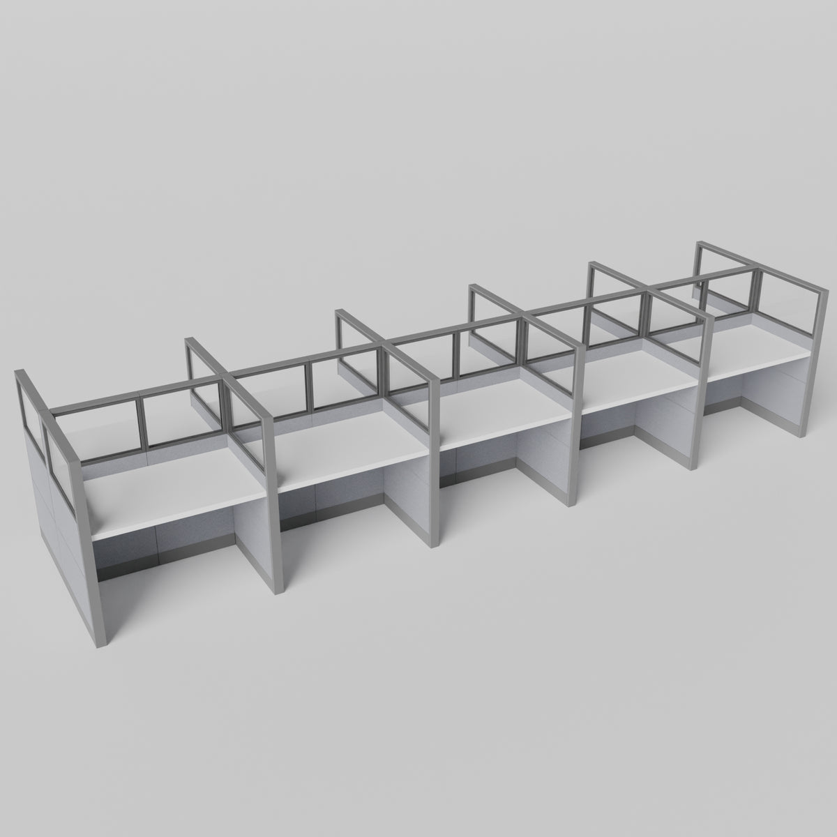 Knoll Reff Glass Panel Workstation - Straight - Set of 10 - Gray Frame / Gray Panel / 65" / 60W x 30D