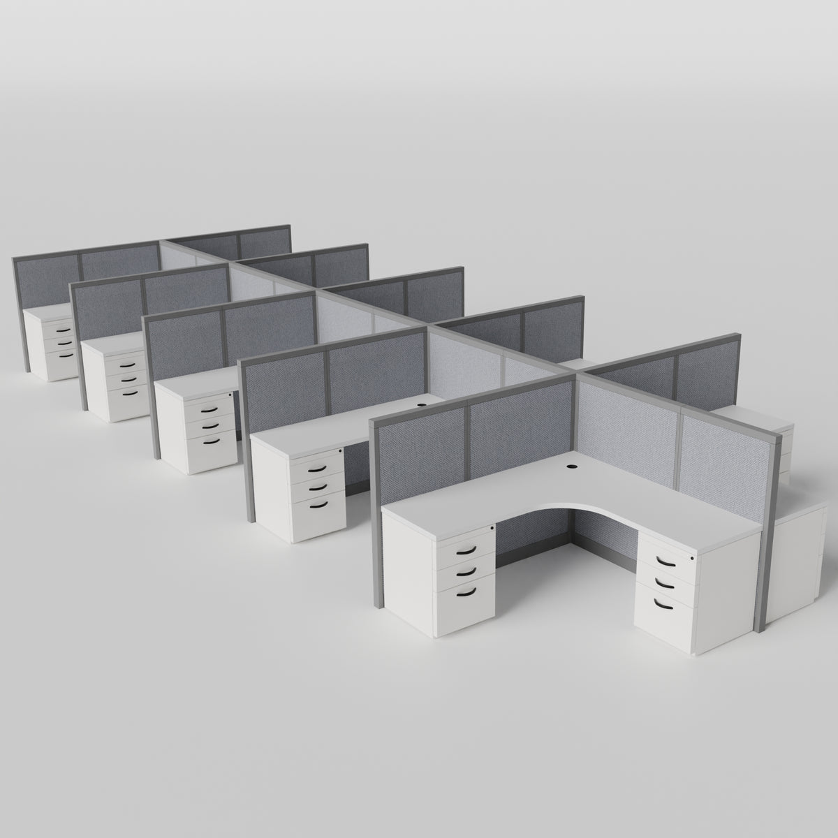 Steelcase Avenir Fabric Panel Workstation - L-Shaped - Set of 10 - Gray Frame / Gray Panel / 53" / 7' x 7'
