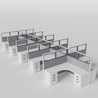Knoll Reff Glass Panel Workstation - L-Shaped - Set of 10 - White Frame / Gray Panel / 65" / 6' x 6'