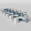 Knoll Reff Glass Panel Workstation - L-Shaped - Set of 10 - Gray Frame / Blue Panel / 50" / 5' x 5'