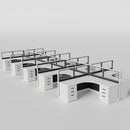 Knoll Reff Glass Panel Workstation - L-Shaped - Set of 10 - White Frame / Black Panel / 50" / 6' x 6'