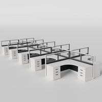Knoll Reff Glass Panel Workstation - L-Shaped - Set of 10 - White Frame / Black Panel / 50" / 6' x 6'