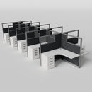 Knoll Reff Glass Panel Workstation - L-Shaped - Set of 10 - Gray Frame / Black Panel / 65" / 5' x 5'