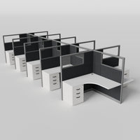 Knoll Reff Glass Panel Workstation - L-Shaped - Set of 10 - Gray Frame / Black Panel / 65" / 5' x 5'
