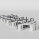Knoll Reff Glass Panel Workstation - L-Shaped - Set of 10 - Gray Frame / Gray Panel / 50" / 6' x 6'