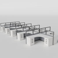 Knoll Reff Glass Panel Workstation - L-Shaped - Set of 10 - Gray Frame / Gray Panel / 50" / 6' x 6'