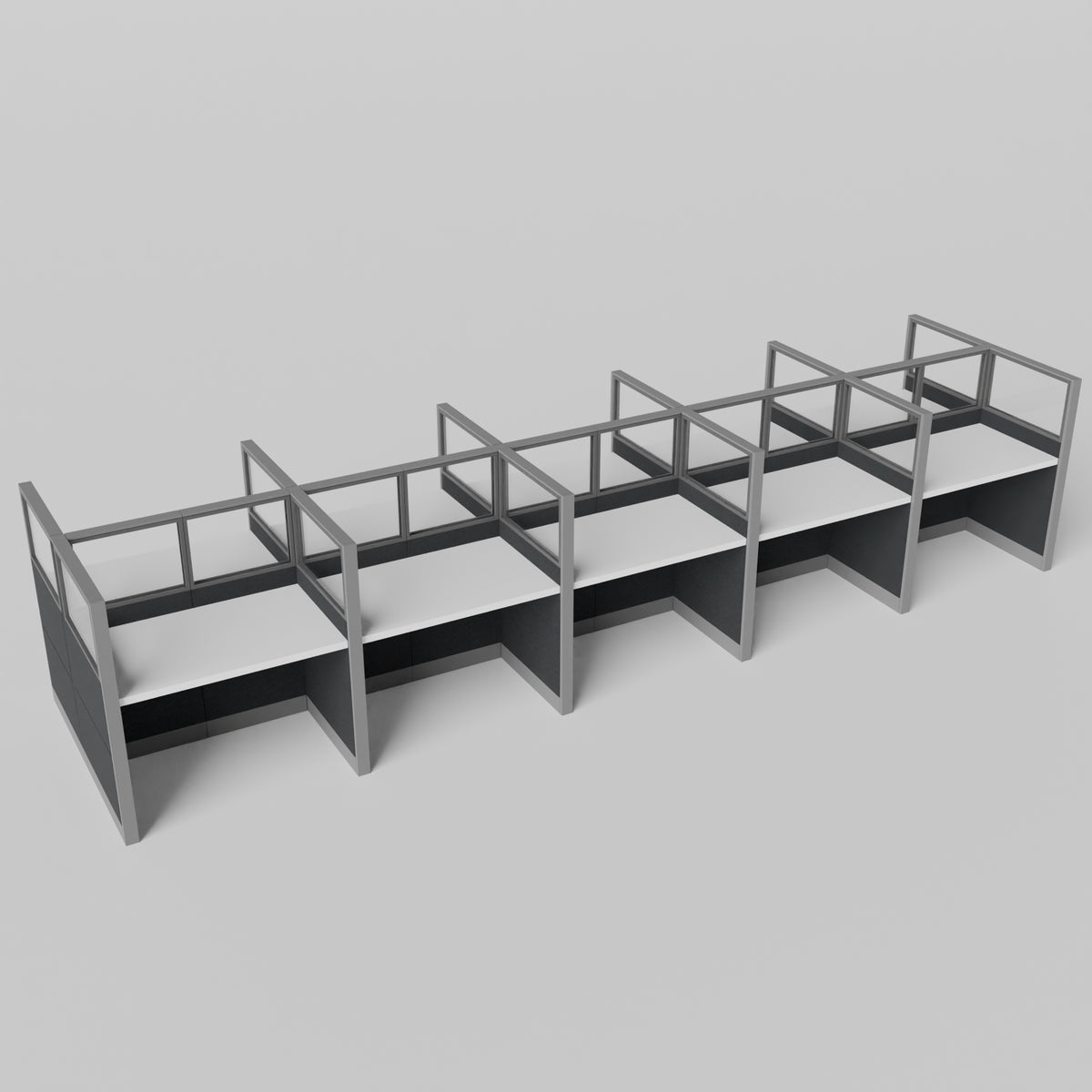 Knoll Reff Glass Panel Workstation - Straight - Set of 10 - Gray Frame / Black Panel / 65" / 60W x 30D