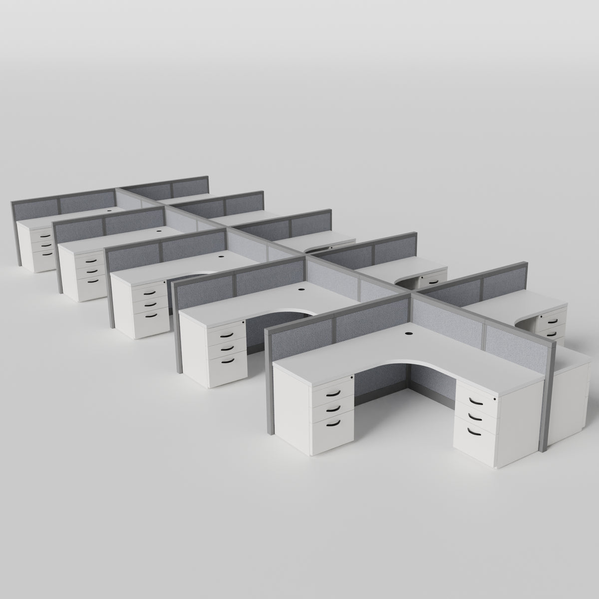 Steelcase Avenir Fabric Panel Workstation - L-Shaped - Set of 10 - Gray Frame / Gray Panel / 42" / 7' x 7'